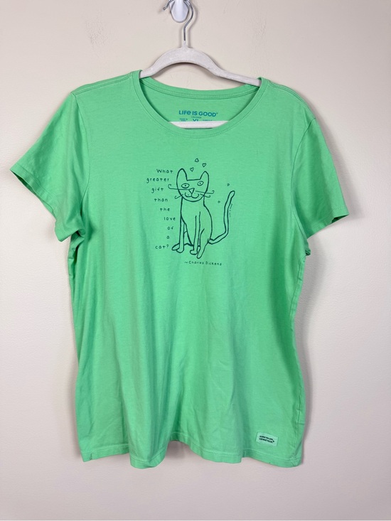 Life Is Good Tops - Life is Good Top XL Cat Heart Green Graphic Cotton Tee Short Sleeve Casual